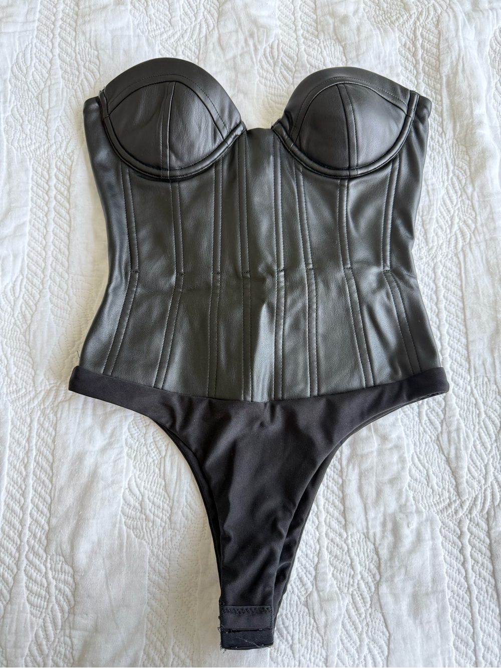 PrettyLittleThing Black Faux Leather Bustier Bodysuit